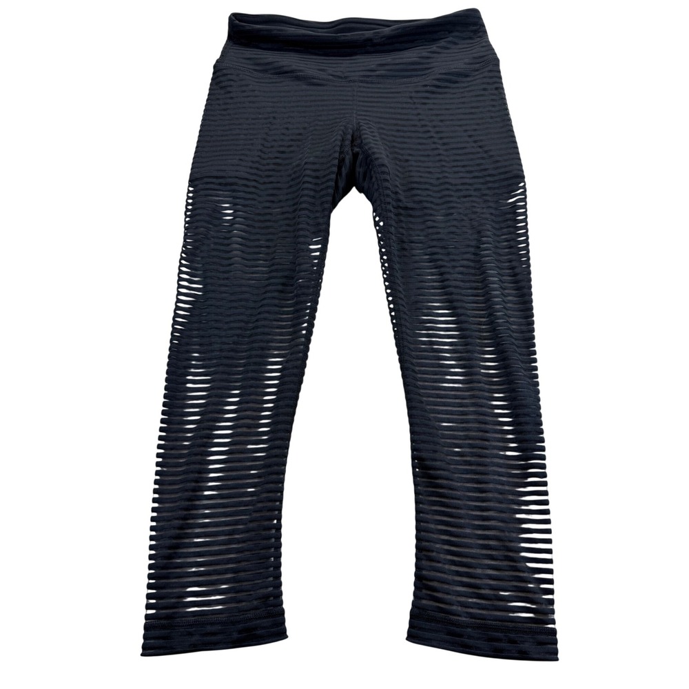 90 Degree by Reflex Leggings Womens S Black Mesh Stripe Cropped Yoga Pants